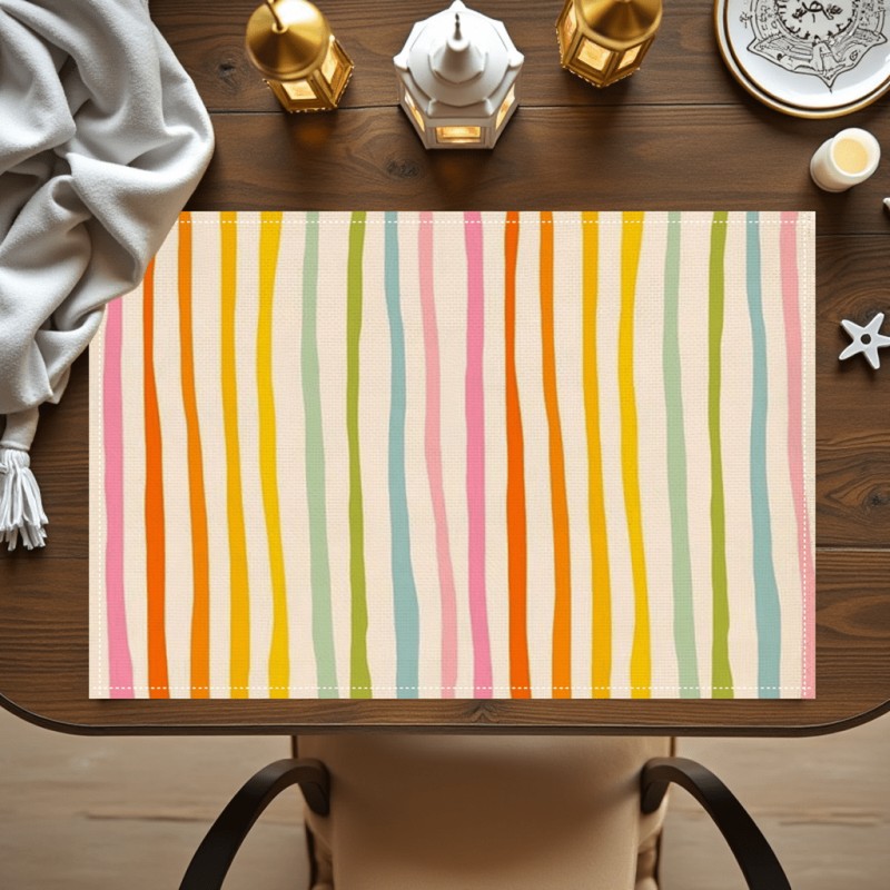 Ethnic Fashion Collection - Rainbow Stripe Placemat Wavy Colorful Boho