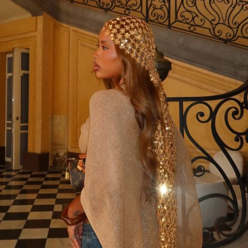 Boho Sequin Mesh Headscarf Gol - Ethnic Fashion Collection review and price